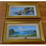 A D'**tino? A pair, Off the Italian Coast and The Lakes signed, oil on board, 9cm x 22.