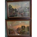 A pair of prints, rural scenes, cattle at riverside, B.