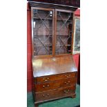 George III mahogany bureau bookcase,