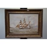 Jan Van Diersorn? Naive depiction of a sailing vessel signed, oil on canvas,