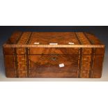 A Victorian walnut veneered writing slope, Tunbridge geometric inlay, c.