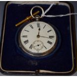 A gentleman's open faced silver pocket watch, key wind, London 1878, with key,