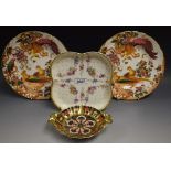 A pair of Royal Crown Derby Old Avesbury dessert plates; a Royal Crwon Derby 1128 sweetmeat dish,