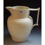 A large 19th century ovoid jug, probably Turner, sprigged in low-relief with the hunt at full cry,