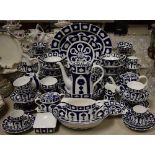 A large quantity of Royal Crown Derby blue and white unfinished Imari dinner, coffee and teaware,