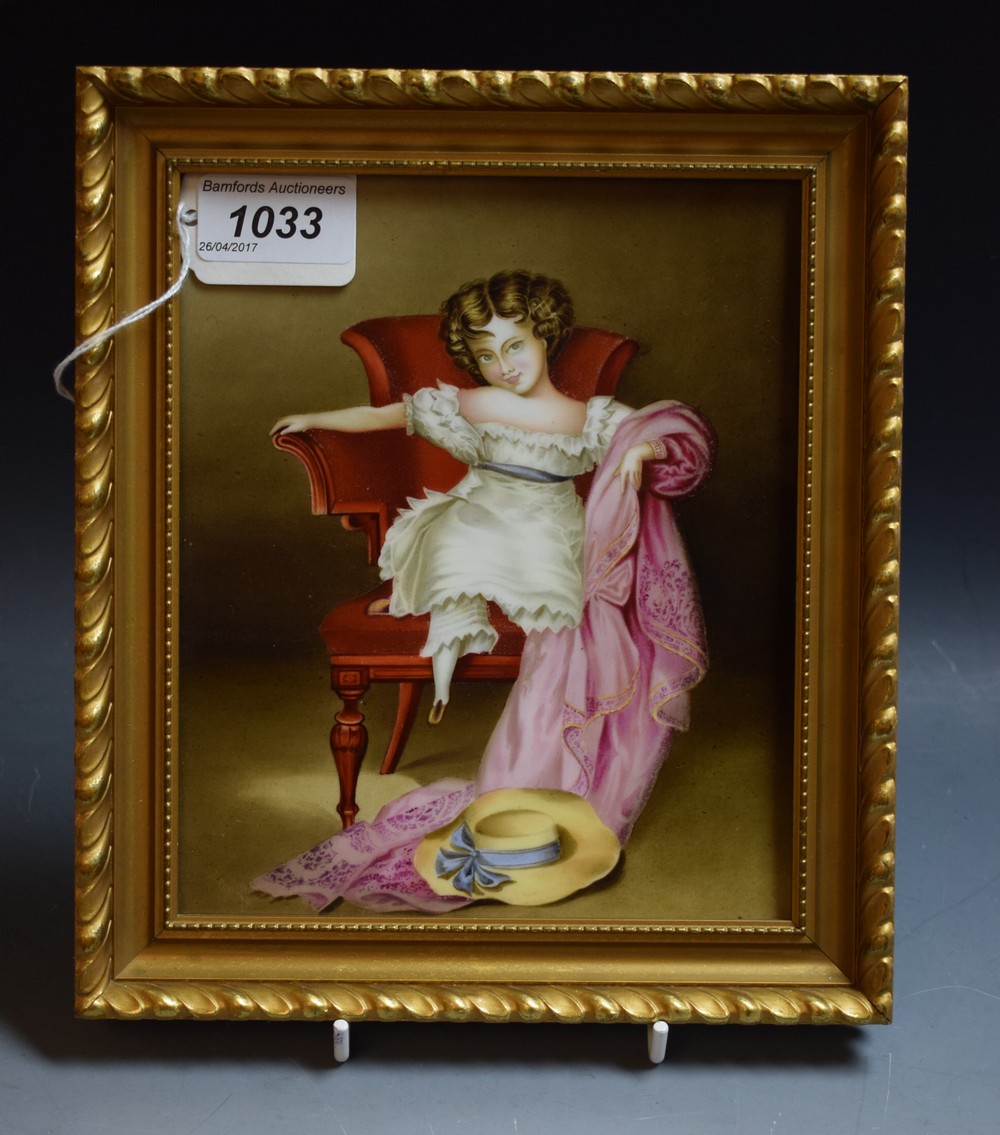 A 19th century rectangular plaque, possibly Derby, painted by J Rouse, junior,