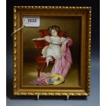 A 19th century rectangular plaque, possibly Derby, painted by J Rouse, junior,