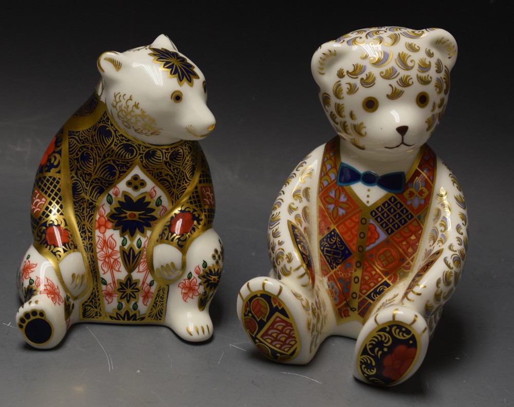 A Royal Crown Derby Honey Bear paperweight, 1128 pattern, printed mark (second); another,