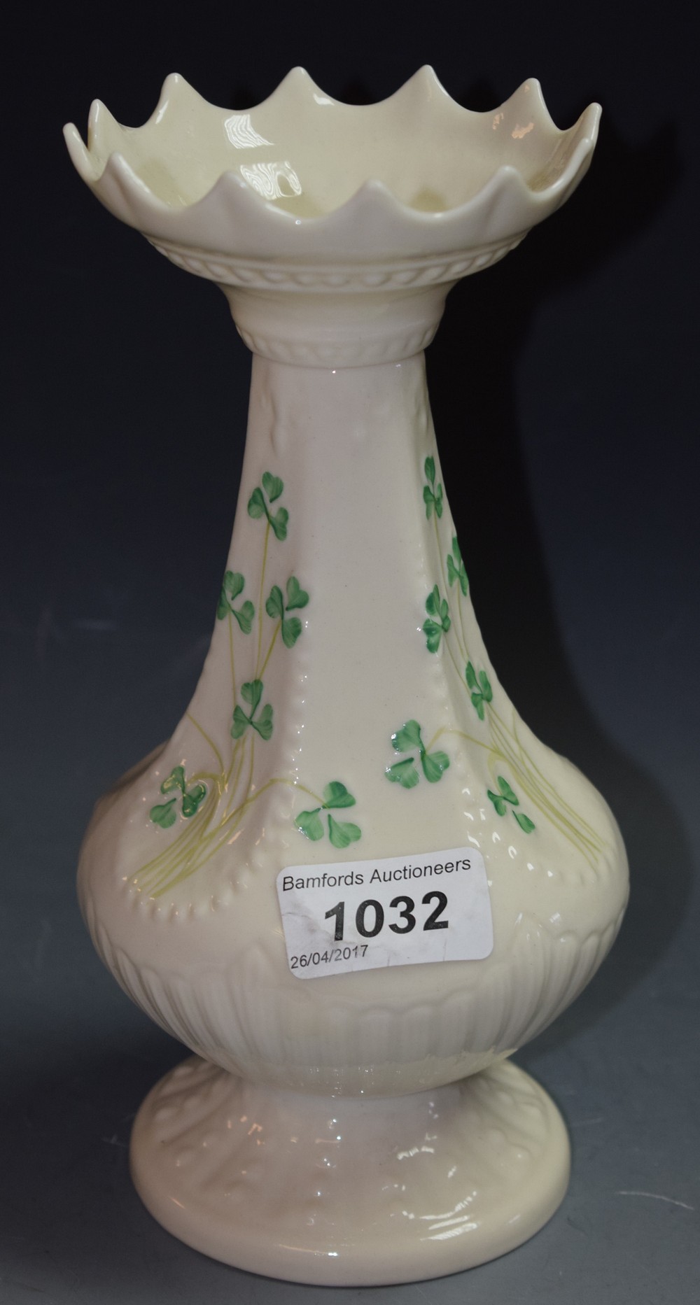 A Beleek Shamrock frill top vase