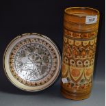 A Denby Minaret cylindrical vase designed by David Yorath, hand painted by Audrey Cole-Parker,