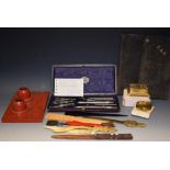 Letter opener and others, vintage office desk top items, including technical drawing set,