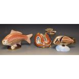 A Royal Crown Derby paperweight, Gold Carp, printed mark; others,