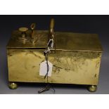 A Victorian rounded rectangular brass tavern tobacco or honour box, Rich's Patent, Bridgwater, No.