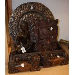 Asian Art - a hardwood Buddha; a pair of Dog of Fo rests a Balinese mask;