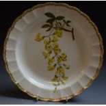A Derby Botanical shaped circular plate, painted in the manner of Quaker Pegg,