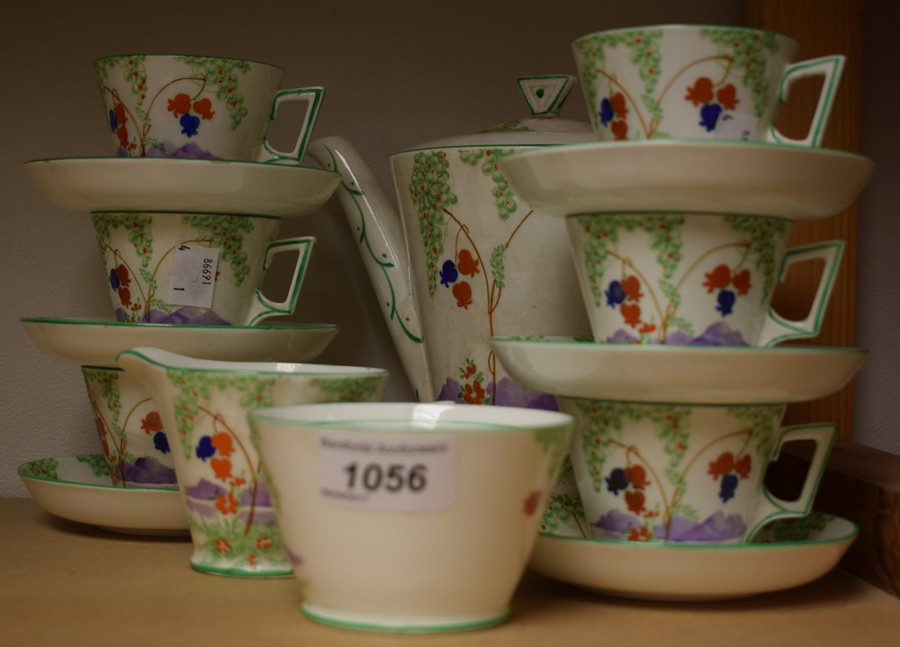 Art Deco ceramics - an osborne china coffee set, hand painted floral decoration, coffee pot,