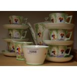 Art Deco ceramics - an osborne china coffee set, hand painted floral decoration, coffee pot,
