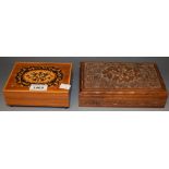 A carved wood playing card box;