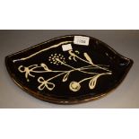 An Art Pottery tube lined leaf dish, JE North,