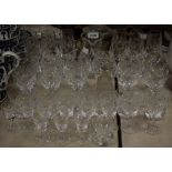 A Web Corbett Prince Charles pattern glass suite comprising six champagne flutes, five wine glasses,