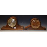 An oak Napoleon mantel clock, three winding holes,