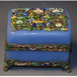 A Chinese cloisonné enamel and blue opaque glass rounded rectangular casket,