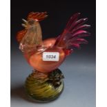 An Art Deco glass cockerel, spiralled base,