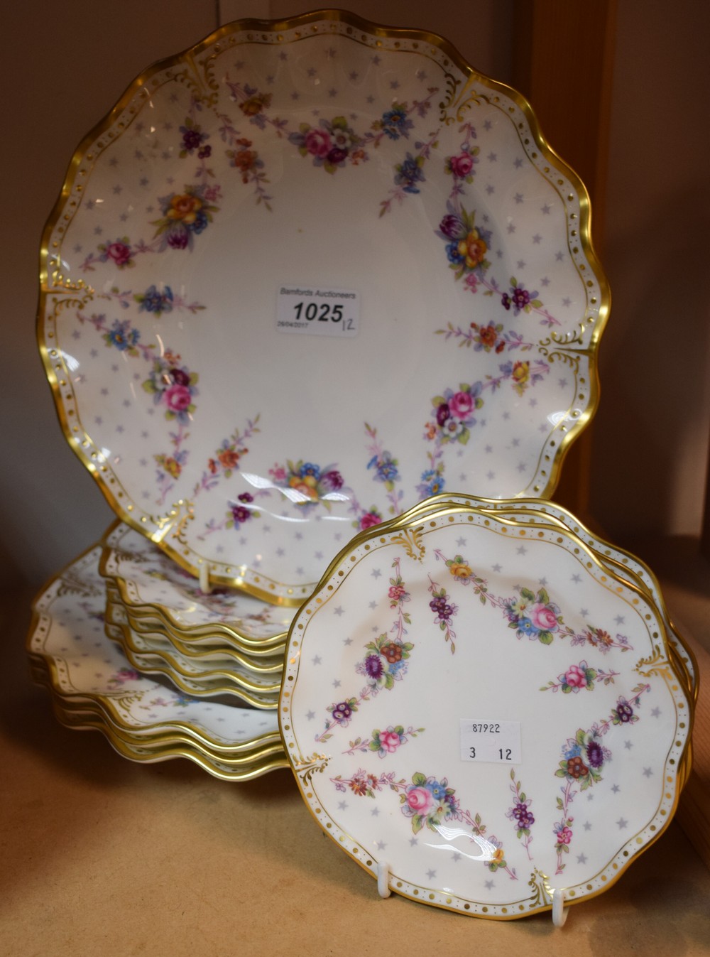 Royal Crown Derby Royal Antoinette plates including four 26cm, five 20cm and three 15.