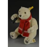 Steiff - a Coca-Cola Polar Bear, No 654831, white body, glass eyes, red scarf, cola bottle to paw,