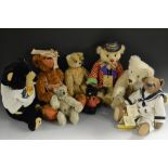 Teddy Bears - a Robin Rive Zeno Clown bear, orange and black star jacket, bow tie, straw hat, Le,