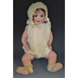 A Heubach and Koppesdorf 300/0 bisque character doll, sleeping blue eyes, open mouth, sprung tongue,