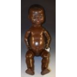 An Armand Marseille black doll, sleeping brown eyes, open mouth, two lower teeth,