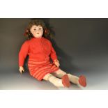 An Armand Marseile 390 bisque head doll, sleeping brown eyes, open mouth, brown hair,