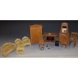 Doll's House Furniture - an early 20th century two piece bedroom suite; a tin plate perdonium;