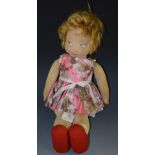 A Norah Welling felt doll, blond hair, painted features, red shoes, 45cm high, c.