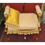 A giltwood Louis XVI revival stool, padded side rails, acanthus carved giltwood supports,
