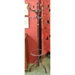 A bentwood coat and hat stand