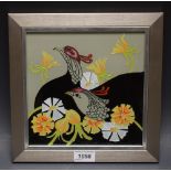 A Moorcroft Plaque decorated with 'The Courting Birds' designed by Emma Bossons - shape PLQ8,