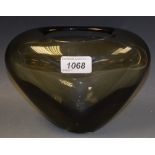 A Holmegaard smoked grey glass flattened ovoid vase, designed by Per Lutken, 20cm wide,