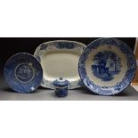 A late 19th/early 20th century bowl, transfer printed in blue and white with a ruined abbey,