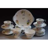 A Shelley Wild Flowers pattern tea service, for six, comprising teacups, saucer, side plates,