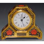 Royal Crown Derby - an 1128 Imari pattern desk clock, octagonal surround,