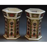 Royal Crown Derby - a pair of 1128 pattern hexagonal vases,