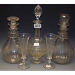 A George III facet cut mallet shaped decanter, c.1800; another, c.