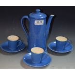 A Moorcroft powder blue coffee pot and cover, the pot of spreading cylindrical form, 20cm high,