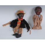 Puppets - a mid-20th century papier mache headed string puppet, as a dancing black minstrel,