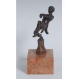 Continental School, a brown patinated bronze, of a black dancer, square marble base,