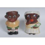 An early 20th century German porcelain novelty tobacco jar, modelled as a young black bride,