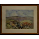 Bernard H Wiles Sheep Grazing the Moors signed, watercolour, 35.