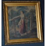 English School (18th century) Young Lady at a Gateway signed, watercolour,